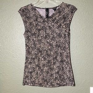 Ann Taylor Black Ivory Print Ruched Top